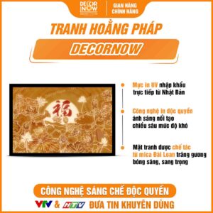 Bề mặt tranh trúc chỉ in ngang hoa sen và chữ phúc màu đỏ DecorNow TC503