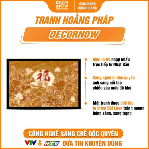 Bề mặt tranh trúc chỉ in ngang hoa sen và chữ phúc màu đỏ DecorNow TC503