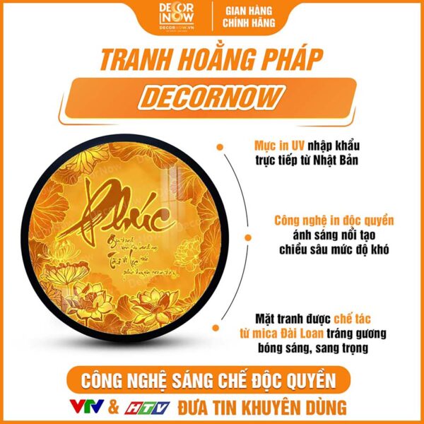 Bề mặt tranh trúc chỉ tròn chữ Phúc hoa sen TC524