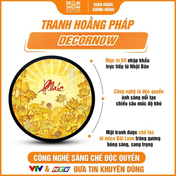 Bề mặt tranh trúc chỉ tròn chữ Phúc sen tia trời TC517