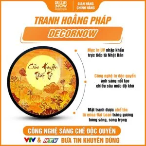 Tranh Trúc Chỉ In Tròn Cửu Huyền Thất Tổ Thư Pháp Sen Trời DecorNow TC531 11 Bề mặt tranh trúc chỉ in tròn hoa sen kèm cửu huyền thất tổ DecorNow TC531
