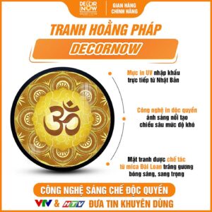 Bề mặt tranh trúc chỉ in tròn mẫu Mandala chữ Om DecorNow TC540