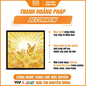 Bề mặt tranh trúc chỉ in vuông sen trời chim hạc DecorNow TC544