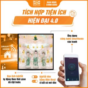 Công nghệ Smarthome tiện lợi trong tranh hiện đại in vuông mây trời Tam Thế Phật DecorNow HD89