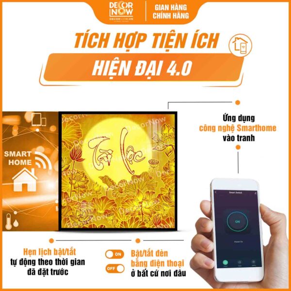 Công nghệ Smarthome tiện lợi trong tranh trúc chỉ in vuông chữ Tài Lộc DecorNow TC516