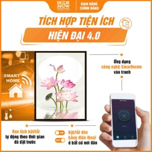 Công nghệ Smarthome trong tranh đèn hiện đại đứng hoa sen hồng HD2