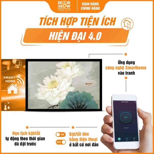 Công nghệ Smarthome trong tranh đèn hiện đại treo tường cá và hoa sen DecorNow TC522