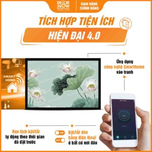 Công nghệ Smarthome trong tranh đèn hiện đại treo tường in ngang hoa sen hồng DecorNow HD31