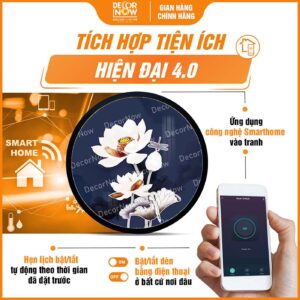 Công nghệ Smarthome trong tranh hiện đại tròn hoa sen nền xanh dương đậm HD52