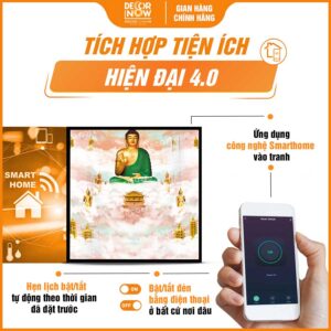 Công nghệ Smarthome trong tranh hiện đại in vuông mây trời Phật A Di Đà DecorNow HD90