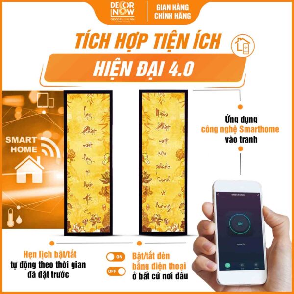 Công nghệ Smarthome trong tranh trúc chỉ in đối bộ dối niệm Phật DecorNow TC490