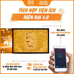 Công nghệ Smarthome trong tranh trúc chỉ in ngang chữ thư pháp Cửu Huyền Thất Tổ DecorNow TC486