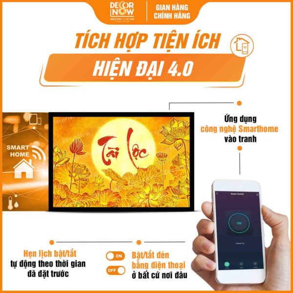 Công nghệ Smarthome trong tranh trúc chỉ in ngang chữ thư pháp Tài Lộc DecorNow TC488