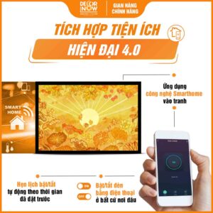 Công nghệ Smarthome trong tranh trúc chỉ in ngang lá bồ đề và hoa lá sen DecorNow TC505