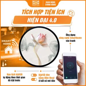 Công nghệ Smarthome trong tranh trúc chỉ tròn hoa sen kiểu 1 có loang TC479