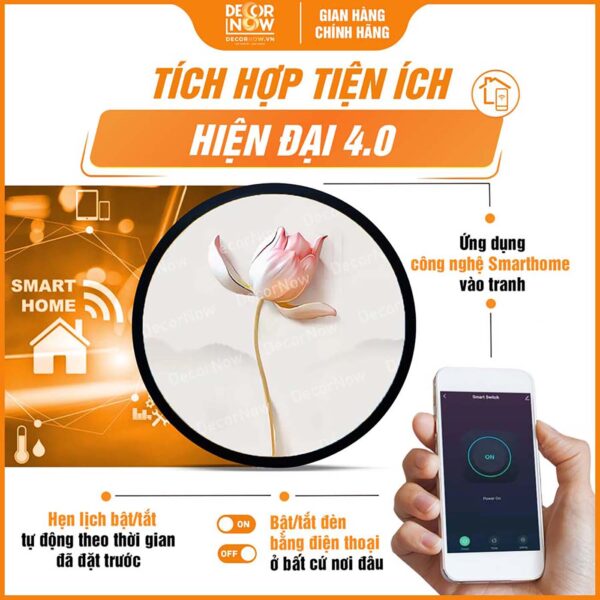 Công nghệ Smarthome trong tranh trúc chỉ tròn hoa sen kiểu 2 TC480