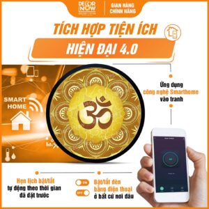 Công nghệ Smarthome trong tranh trúc chỉ in tròn mẫu Mandala chữ Om DecorNow TC540