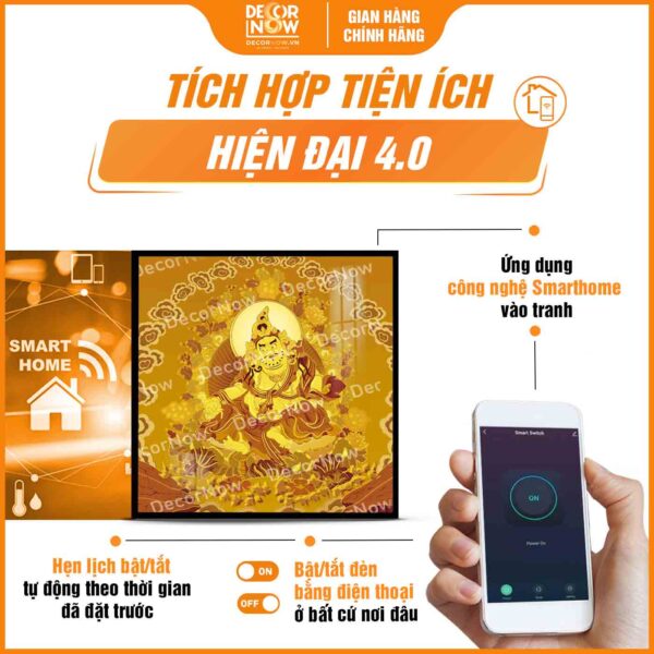 Công nghệ Smarthome trong tranh trúc chỉ in vuông Hoàng Thần Tài DecorNow TC519