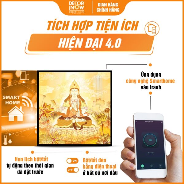 Công nghệ Smarthome trong tranh trúc chi in vuông Như Lai Đại Nhật DecorNow TC554