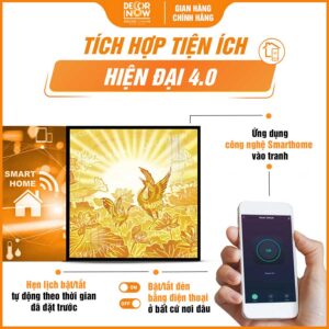 Công nghệ Smarthome trong tranh trúc chỉ in vuông sen trời chim hạc DecorNow TC544