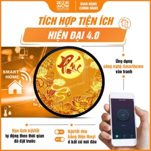 Công nghệ Smarthome trong tranh trúc chỉ tròn chữ Phúc màu đỏ TC487