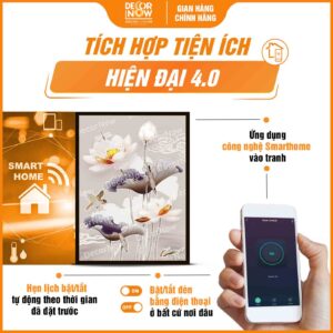 Công nghệ trong tranh đèn hiện đại in đứng treo tường hoa sen chim đầu xám xanh DecorNow HD35