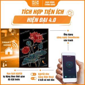 Công nghệ trong tranh đèn hiện đại in đứng treo tường hoa sen khắc đá DecorNow HD81