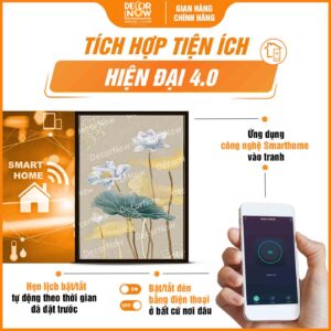 Công nghệ trong tranh đèn hiện đại in đứng treo tường hoa sen trắng DecorNow HD5