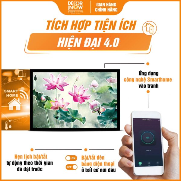 Công nghệ tranh đèn hiện đại in ngang Vườn Hoa Sen Hồng mã HD80