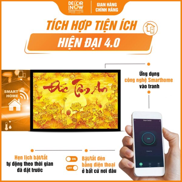 Công nghệ tranh trúc chỉ in ngang chữ Đức Tâm An kèm hoa sen mã TC538