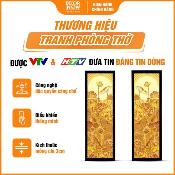 Giới thiệu chung tranh trúc chỉ in đối hoa sen có tia sáng DecorNow TC530