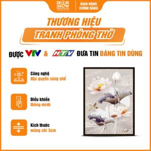 Giới thiệu chung về tranh đèn hiện đại in đứng treo tường hoa sen chim đầu xám xanh DecorNow HD35