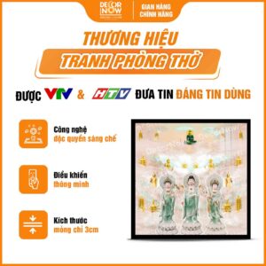 Bề mặt tranh hiện đại in vuông mây trời Tam Thế Phật DecorNow HD89