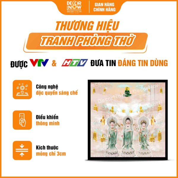 Bề mặt tranh hiện đại in vuông mây trời Tam Thế Phật DecorNow HD89