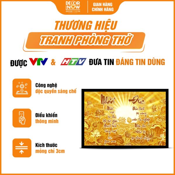 Tổng quan tranh trúc chỉ in ngang chữ "Nhẫn Đức" cùng hoa sen DecorNow TC534