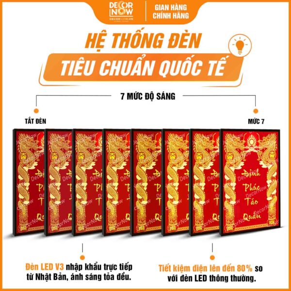 Hệ thống đèn bài vị Định Phúc Táo Quân khảm màu đỏ DecorNow TC494