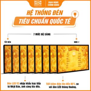 Hệ thống đèn tích hợp trong tranh Trúc Chỉ In Ngang Mẫu Cửu Huyền Thất Tổ Font Chữ TNH DecorNow TC523