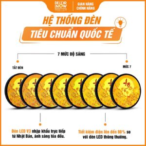 Hệ thống đèn tích hợp trong tranh trúc chỉ in tròn chữ An và hoa sen DecorNow TC496