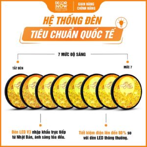 Hệ thống đèn tích hợp trong tranh trúc chỉ in tròn chữ Đức hoa sen DecorNow TC528