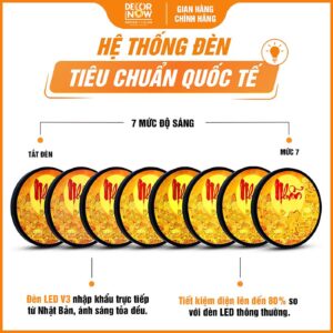 Hệ thống đèn tích hợp trong tranh trúc chỉ in tròn chữ nhẫn DecorNow TC481