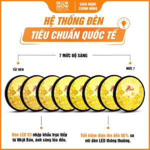 Hệ thống đèn tích hợp trong tranh trúc chỉ tròn chữ Phúc sen tia trời TC517