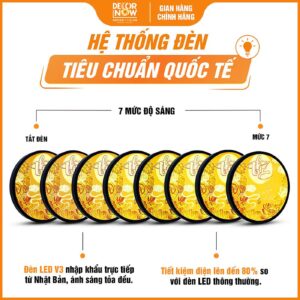 Hệ thống đèn tích hợp trong tranh trúc chỉ tròn chữ Phúc vân sen trời TC526