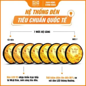 Tranh Trúc Chỉ In Tròn Cửu Huyền Thất Tổ Thư Pháp Sen Trời DecorNow TC531 13 Hệ thống đèn tích hợp trong tranh trúc chỉ in tròn hoa sen kèm cửu huyền thất tổ DecorNow TC531