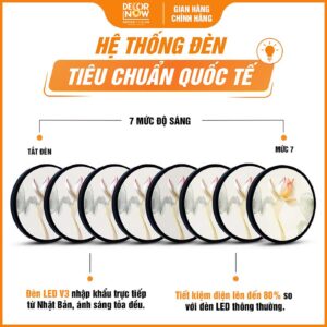 Hệ thống đèn tích hợp trong tranh trúc chỉ tròn hoa sen kiểu 1 có loang TC479