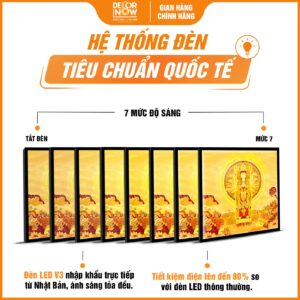 Hệ thống đèn tích hợp trong tranh trúc chi in vuông Thiên Thủ Thiên Nhãn DecorNow TC547