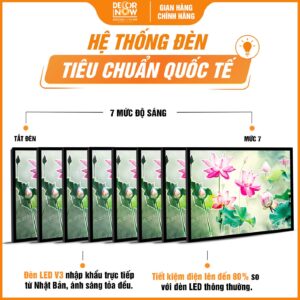 Hệ thống đèn tranh đèn hiện đại in ngang Vườn Hoa Sen Hồng mã HD80