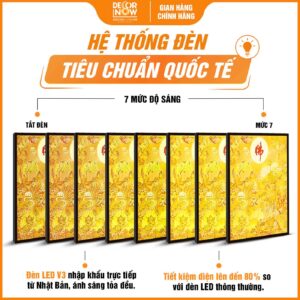 Hệ thống đèn tranh trúc chỉ in đứng chữ Phật hoa sen hạc và vân trời DecorNow TC513