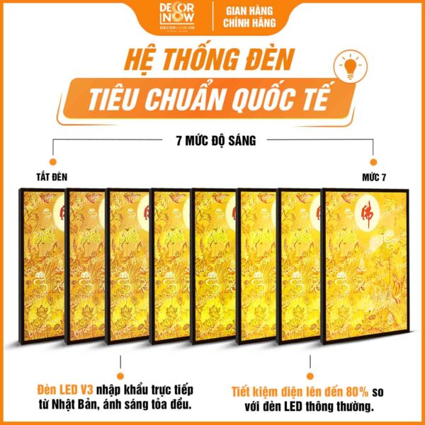 Hệ thống đèn tranh trúc chỉ in đứng chữ Phật hoa sen hạc và vân trời DecorNow TC513