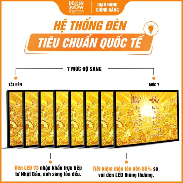 Hệ thống đèn tranh trúc chỉ in ngang chữ "Nhẫn Đức" cùng hoa sen DecorNow TC534