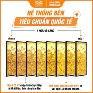 Hệ thống đèn trong tranh trúc chỉ in đối hoa sen có tia sáng DecorNow TC530